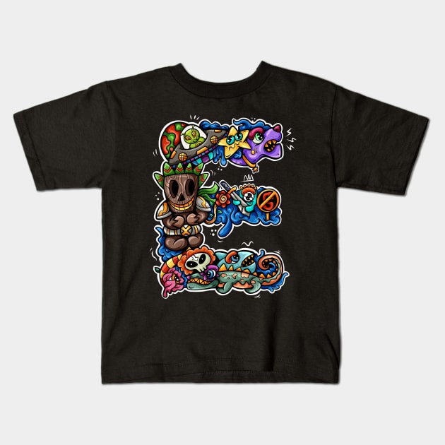 Doodle Monster E Kids T-Shirt by Koyung500